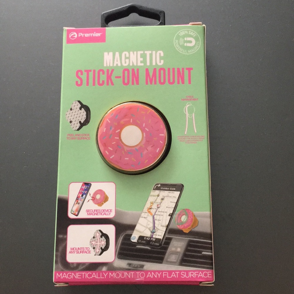 Donut magnetic stick-on phone mount.